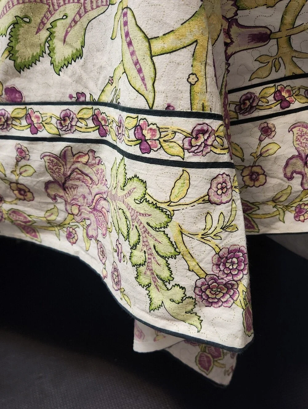 April Cornell Long Table Floral Purple Green Cotton Tablecloth Cover Cottagecore